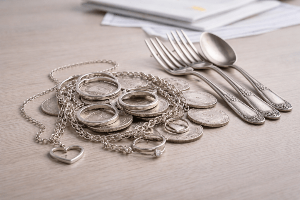 Silver, selling silver, appraisal, silver jewelry, silver coins, silver cutlery