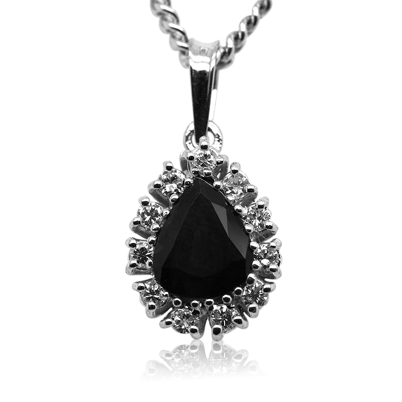 Saffier- en Diamanten Pendant met ketting (P213) - Afbeelding 2